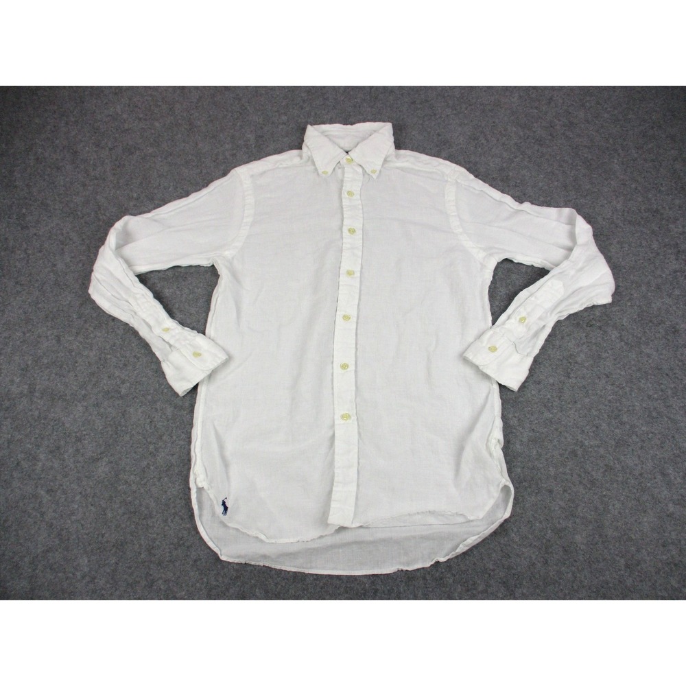 Polo Ralph Lauren Shirt Mens Small White Linen Button Down Custom Fit Casual
